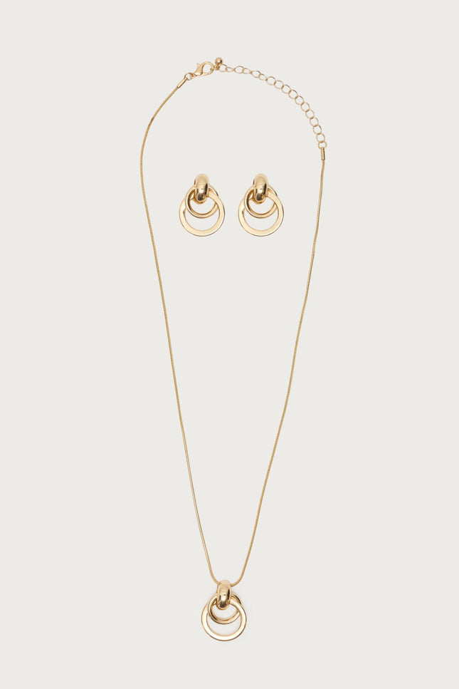 Paired Hoops Necklace & Earrings Set - Gold