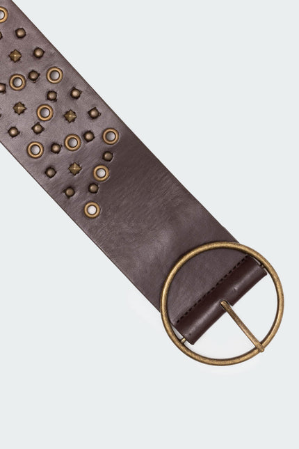 Stud & Grommet Faux Leather Belt - Brown