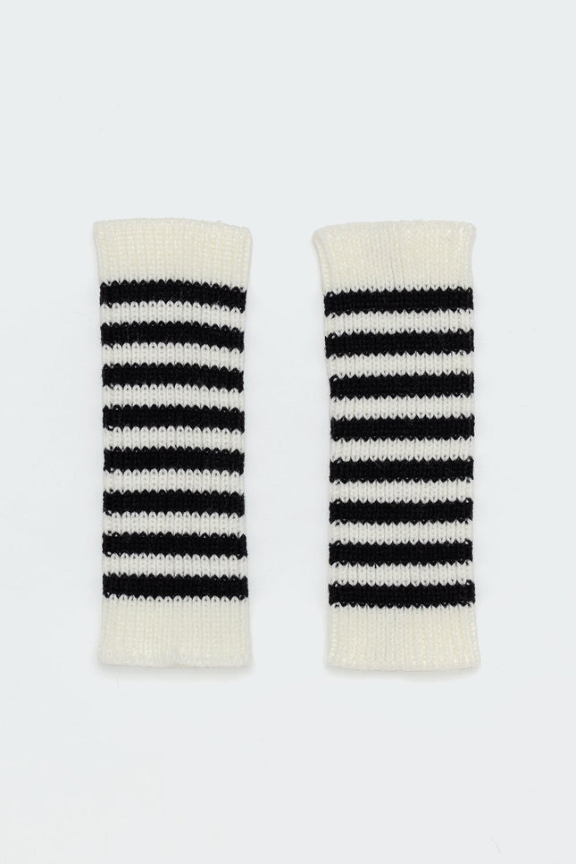 Striped Knit Fingerless Gloves - Black And White