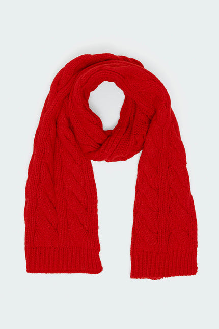 Cable Knit Scarf - Red