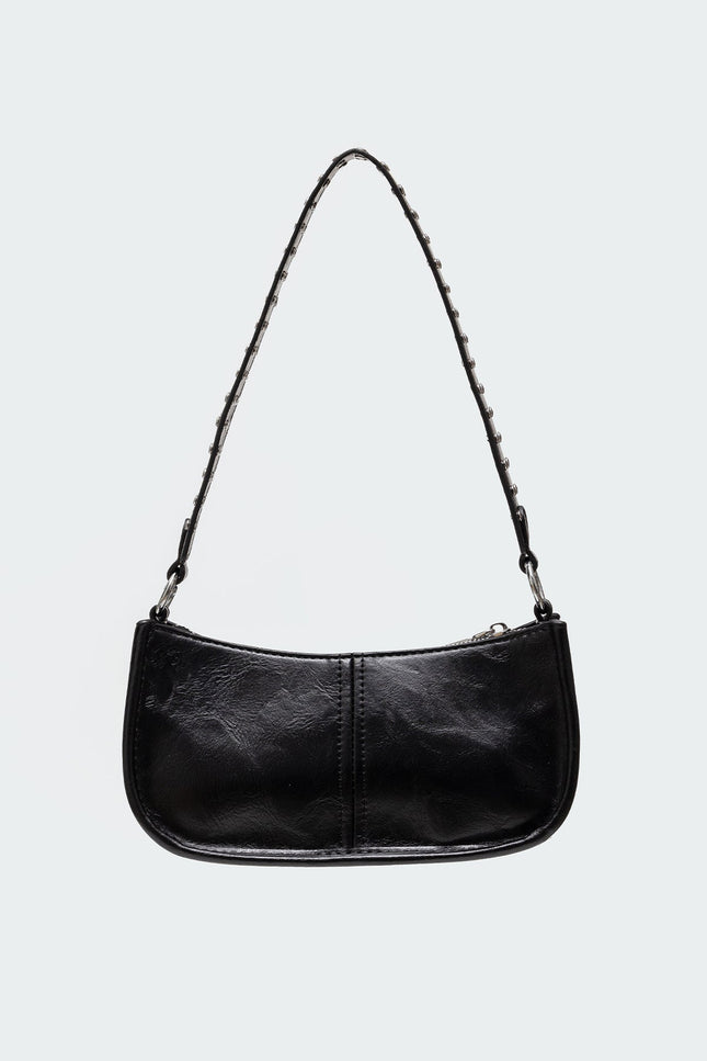 Studded Strap Faux Leather Bag - Black