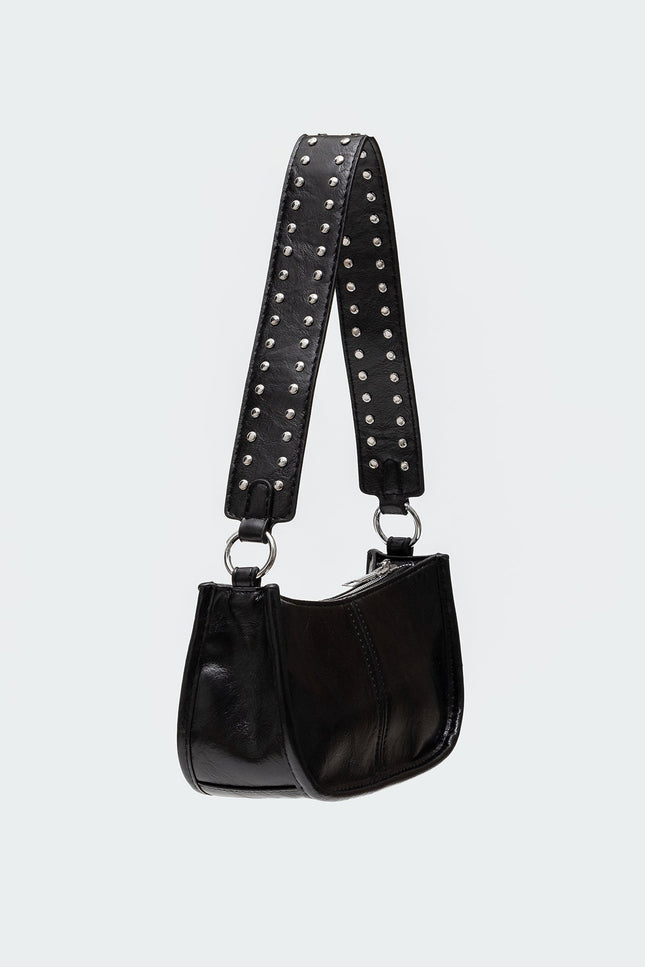 Studded Strap Faux Leather Bag - Black