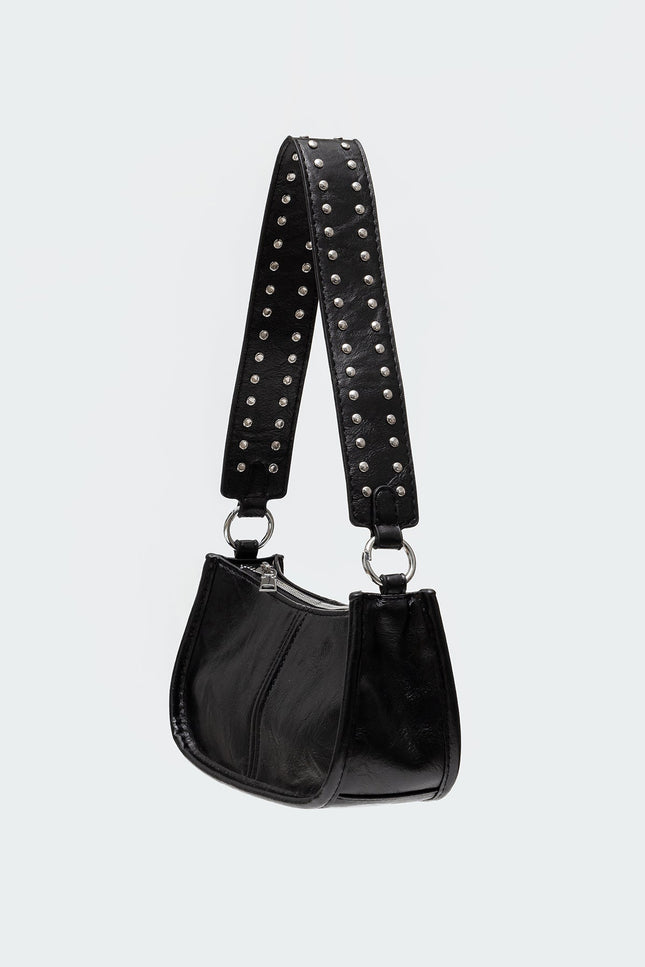 Studded Strap Faux Leather Bag - Black