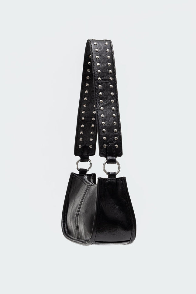 Studded Strap Faux Leather Bag - Black