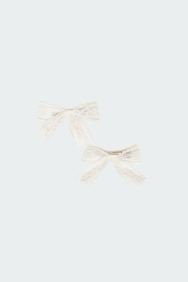 Lace Bow Hair Clip Pack - White