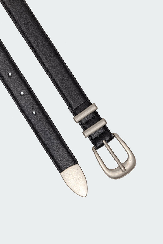 Basic Buckle Faux Leather Belt - Black
