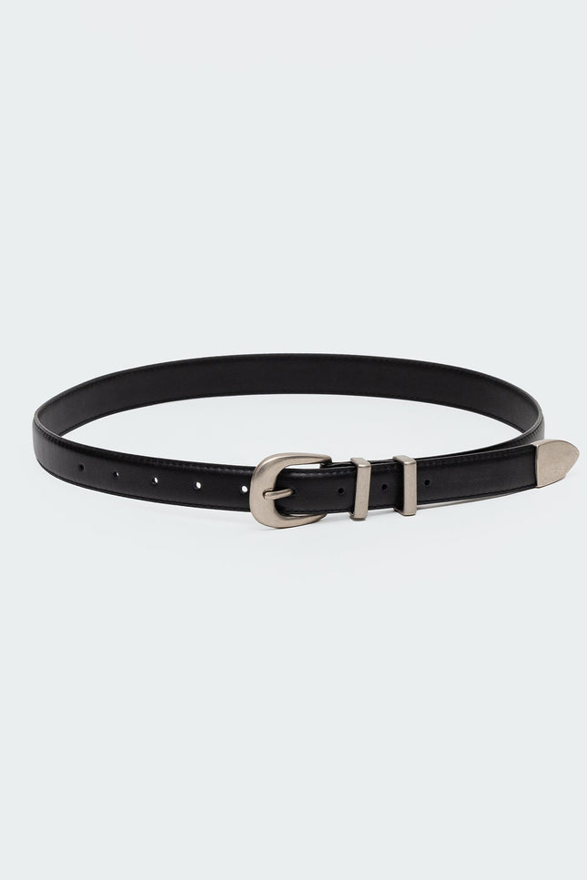 Basic Buckle Faux Leather Belt - Black