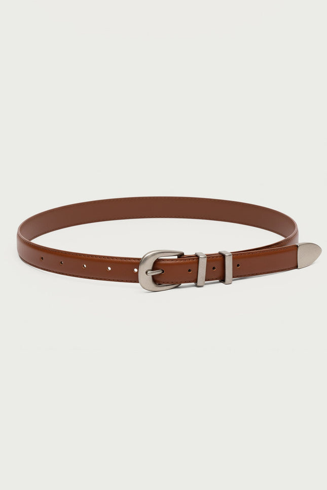 Basic Buckle Faux Leather Belt - Brown