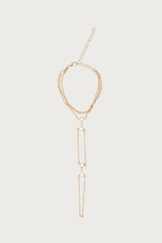 Rhinestone Layered Hand Chain - Gold