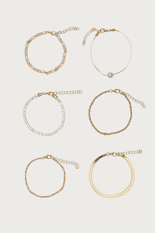 Faux Diamond & Pearl Chain Bracelet Pack - Gold