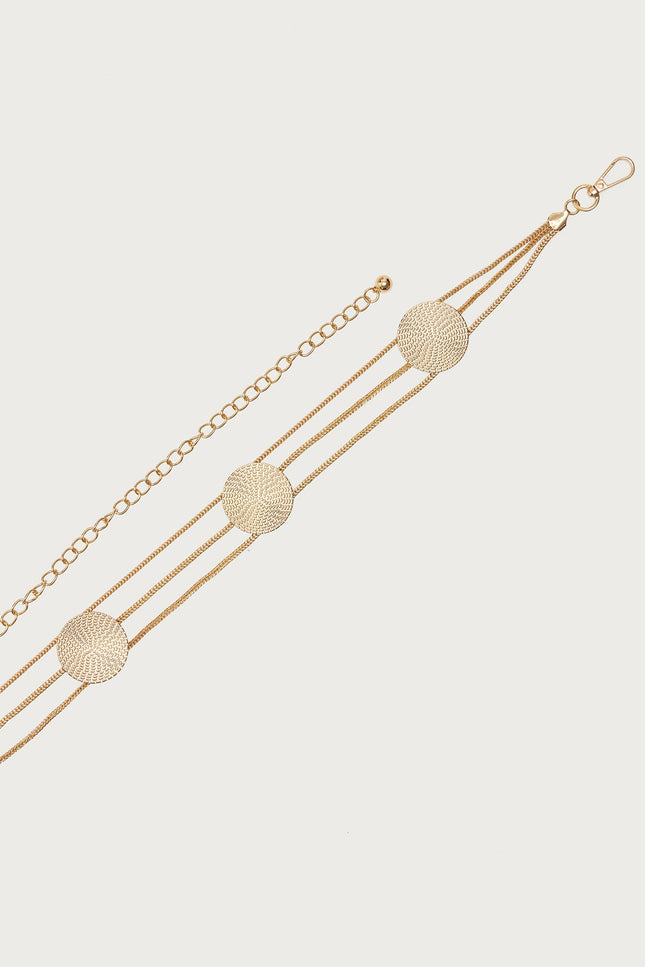 Textured Disc Triple Chain Belt - Gold