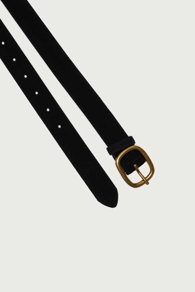 Oval Buckle Faux Suede Belt - Black