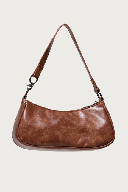 Distressed Faux Leather Buckle Bag - Camel
