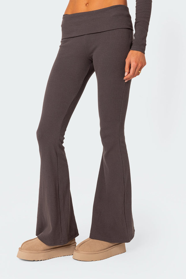 Coffee Break Ribbed Flare Leggings - Dark Gray