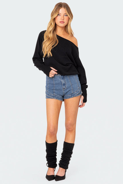 Off Shoulder Oversized Sweater - Black