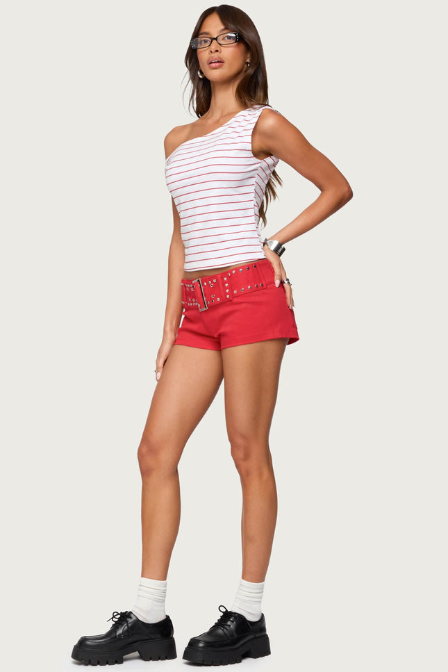 Keryn Striped Off Shoulder Top - Red And White
