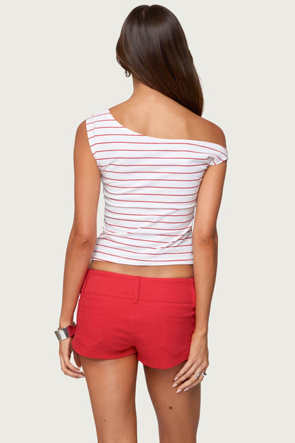 Keryn Striped Off Shoulder Top - Red And White