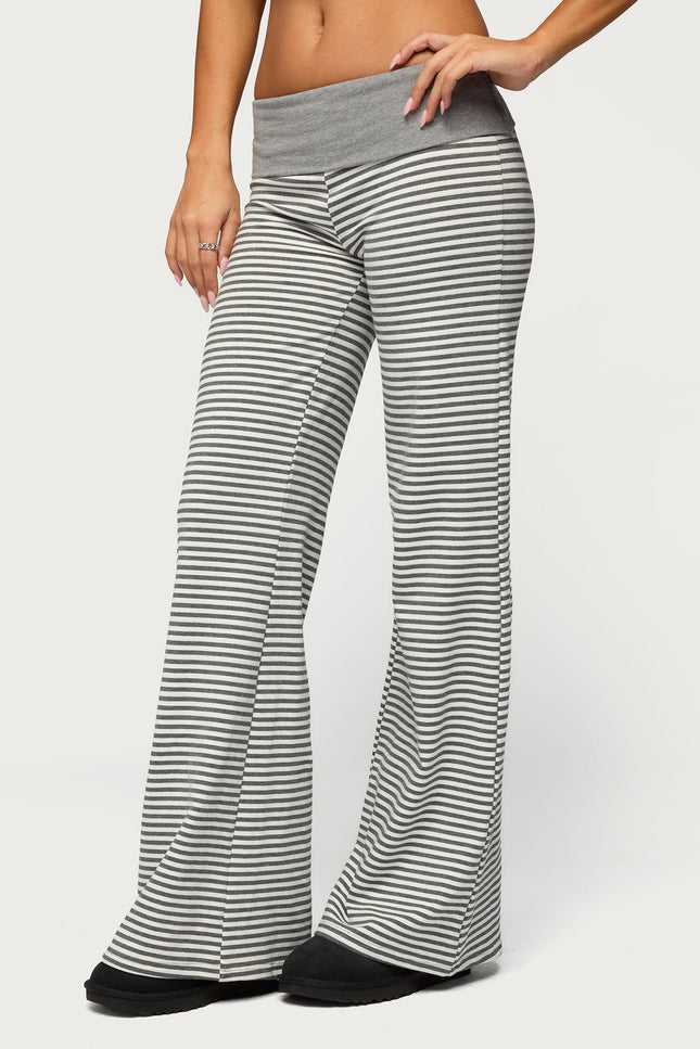Meggy Striped Foldover Pants - Gray And White