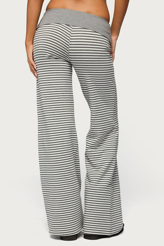Meggy Striped Foldover Pants - Gray And White