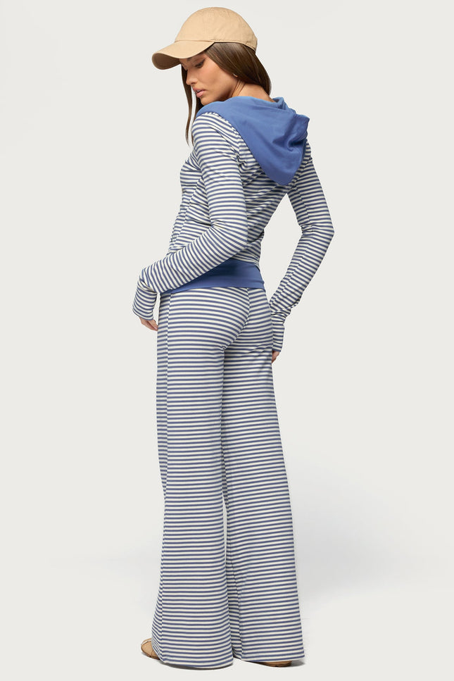 Meggy Striped Foldover Pants - Light Blue And White
