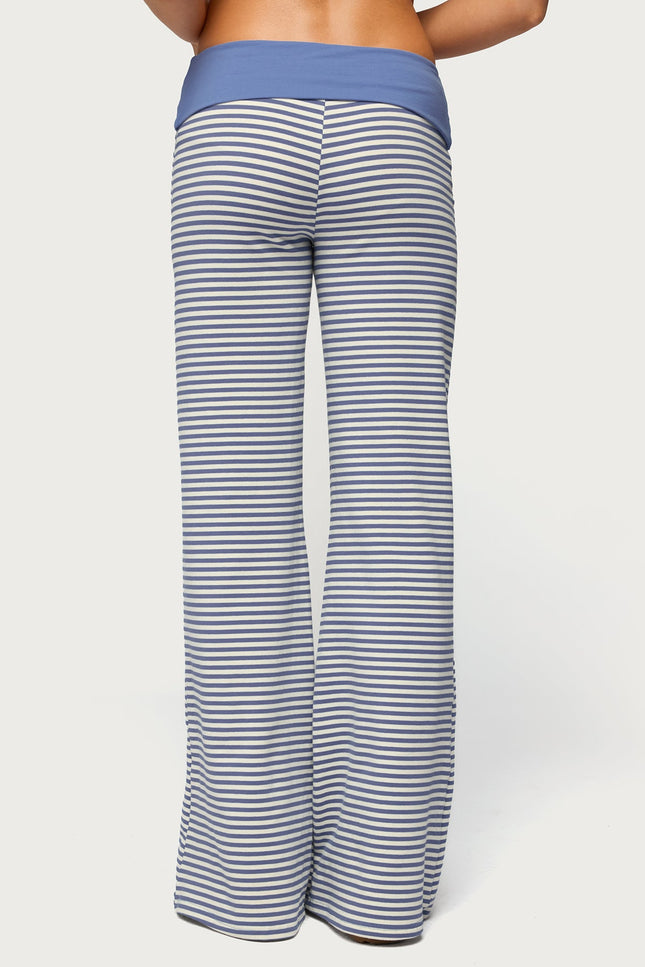 Meggy Striped Foldover Pants - Light Blue And White