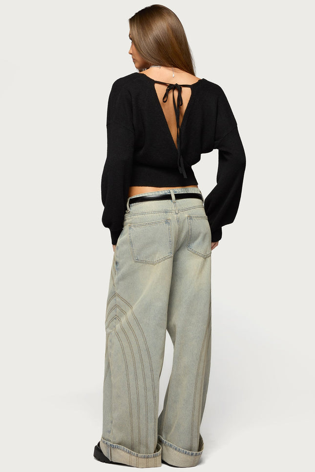 Cuffed Low Rise Baggy Jeans - Blue Vintage Washed