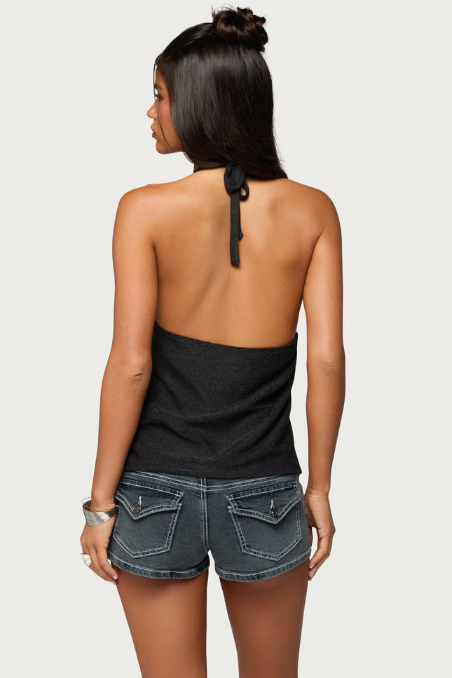 Stasia Sparkly Knit Split Front Top - Black