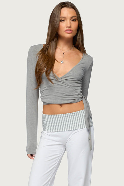 Malenna Wrap Top - Gray Melange