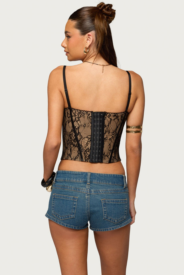 Saffire Detachable Straps Lace Corset - Black