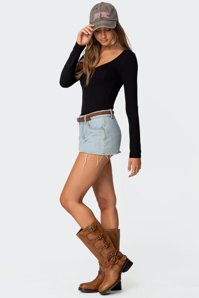 Jonah Long Sleeve V Neck Bodysuit - Black