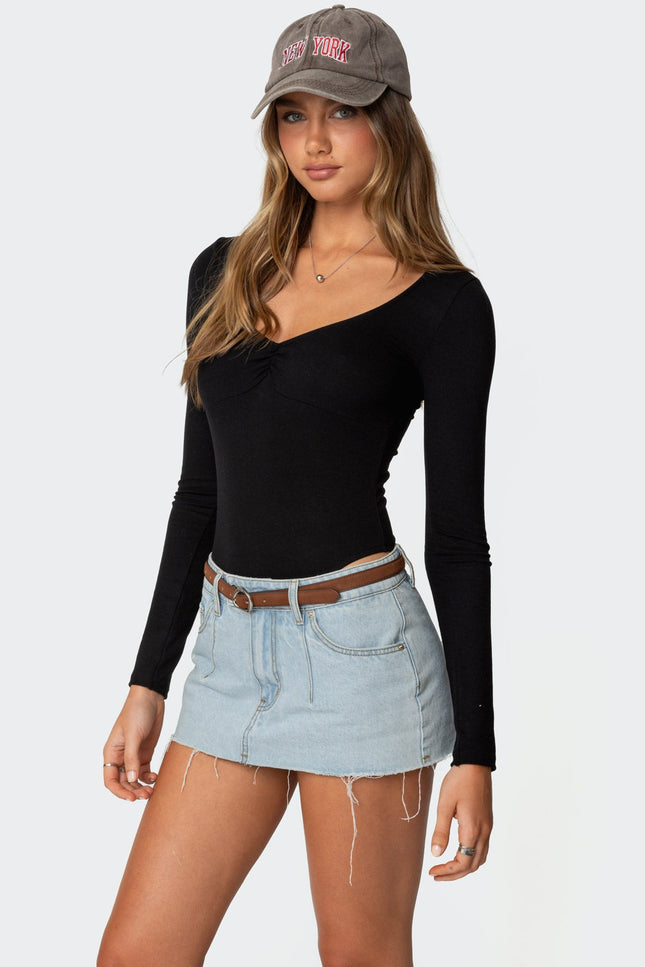 Jonah Long Sleeve V Neck Bodysuit - Black