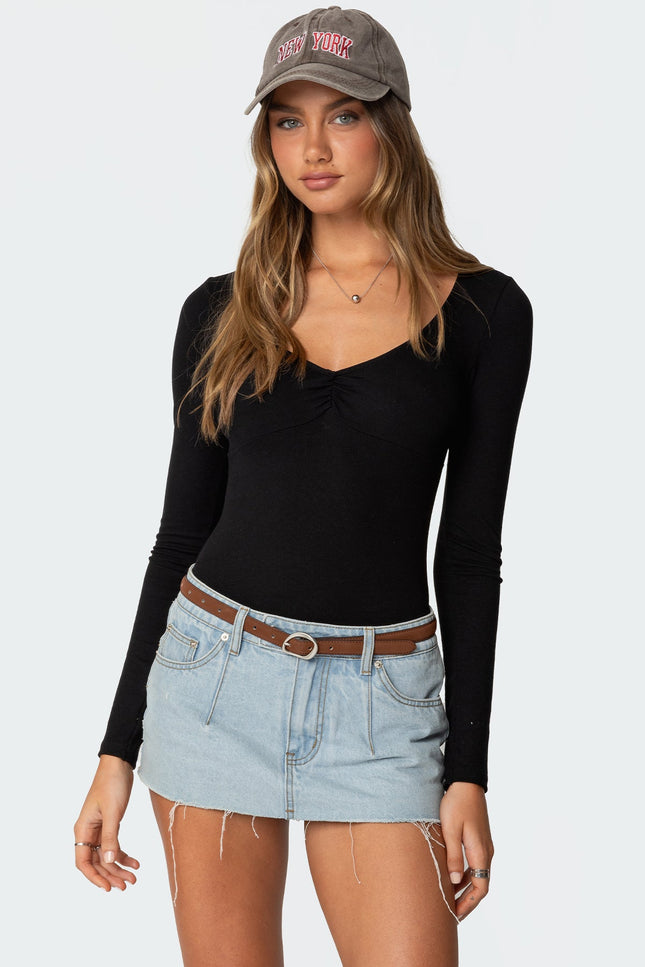 Jonah Long Sleeve V Neck Bodysuit - Black