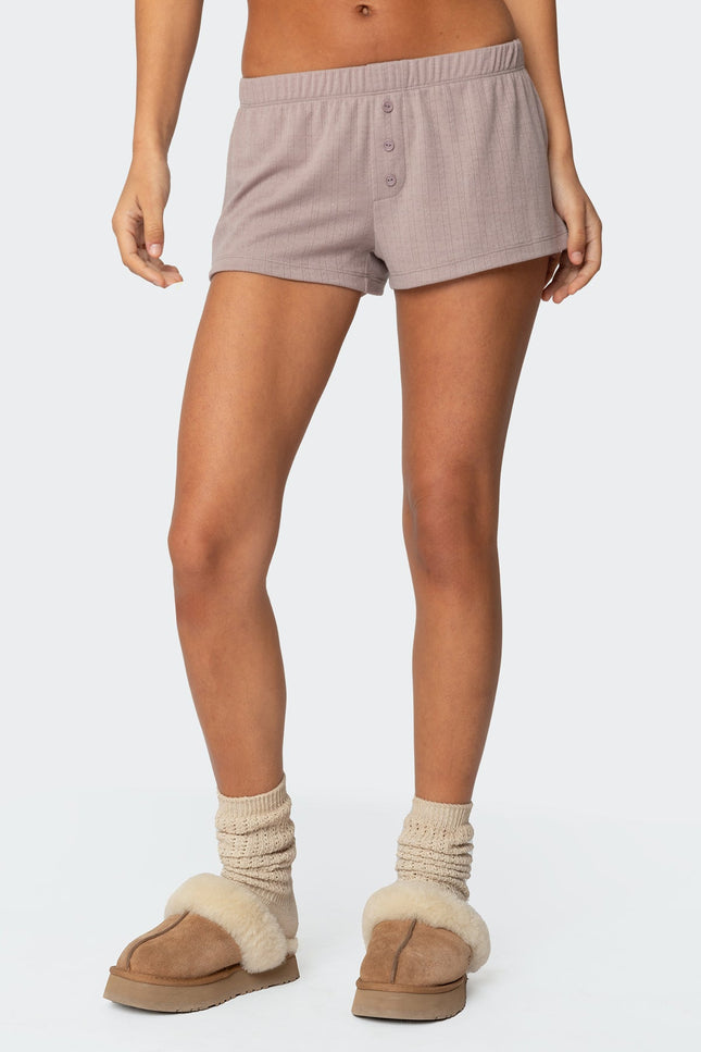 Keely Pointelle Shorts - Brown