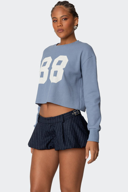 88 Waffle Long Sleeve T Shirt - Blue