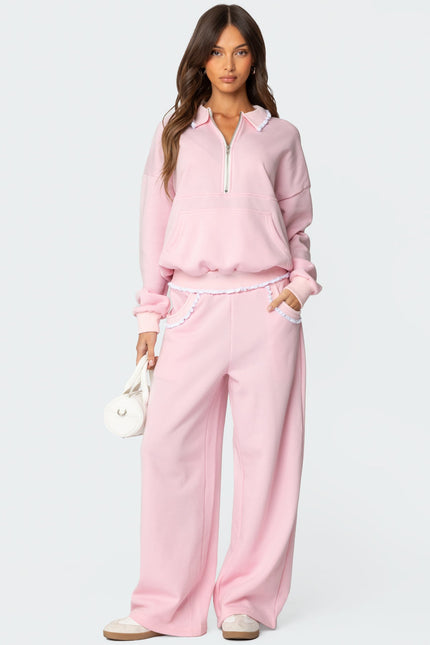 Ashtin Ruffle Trim Sweatshirt - Light Pink