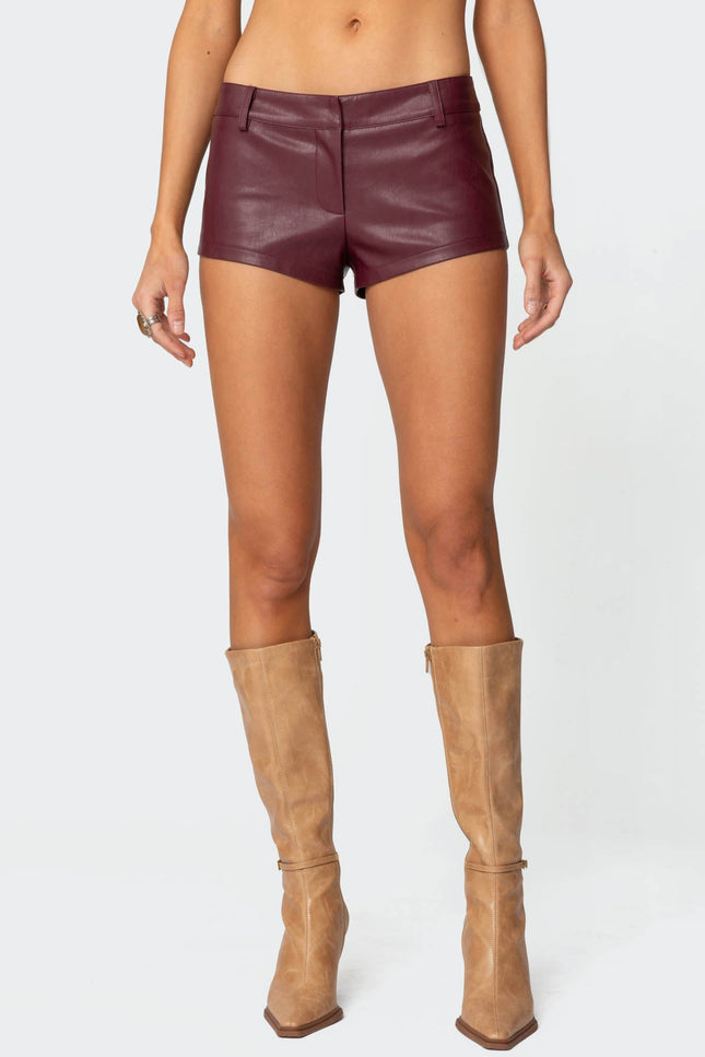 Melaney Faux Leather Micro Shorts - Burgundy
