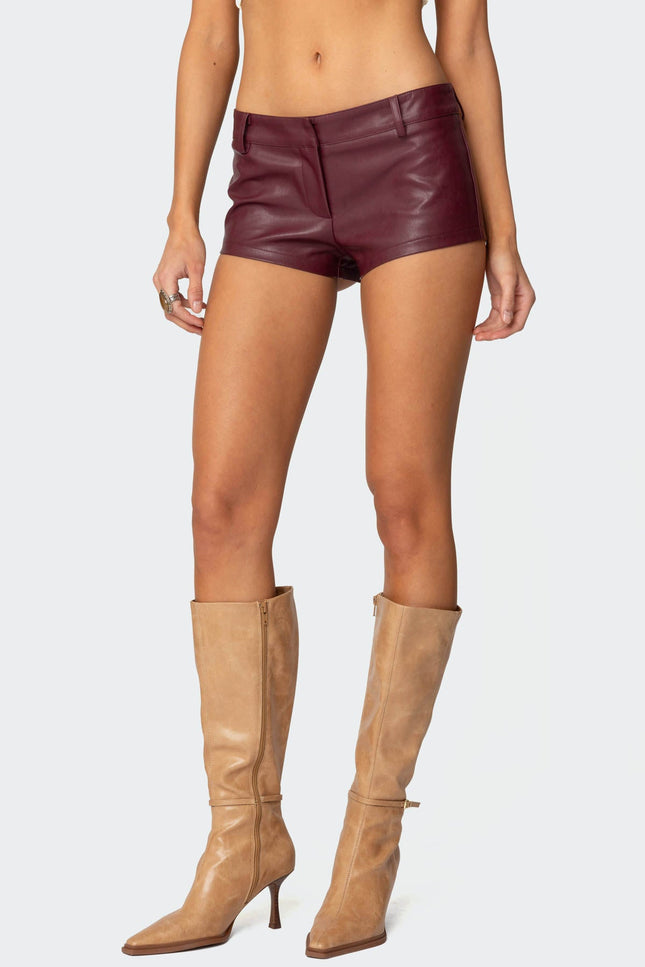 Melaney Faux Leather Micro Shorts - Burgundy
