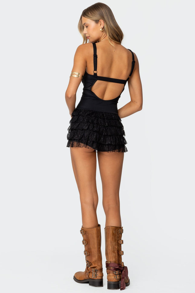 Lacey Ruffled Romper - Black