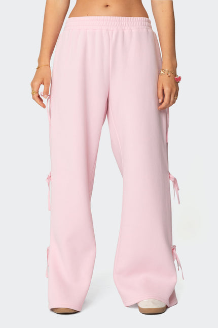 Claudette Baggy Ribbon Sweatpants - Pink