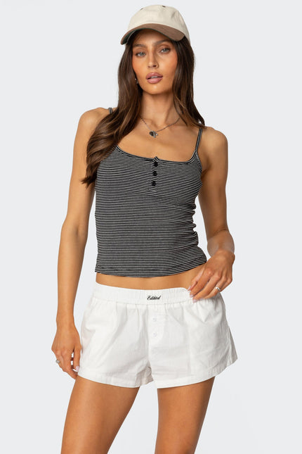 Striped Henley Tank Top - Black And White