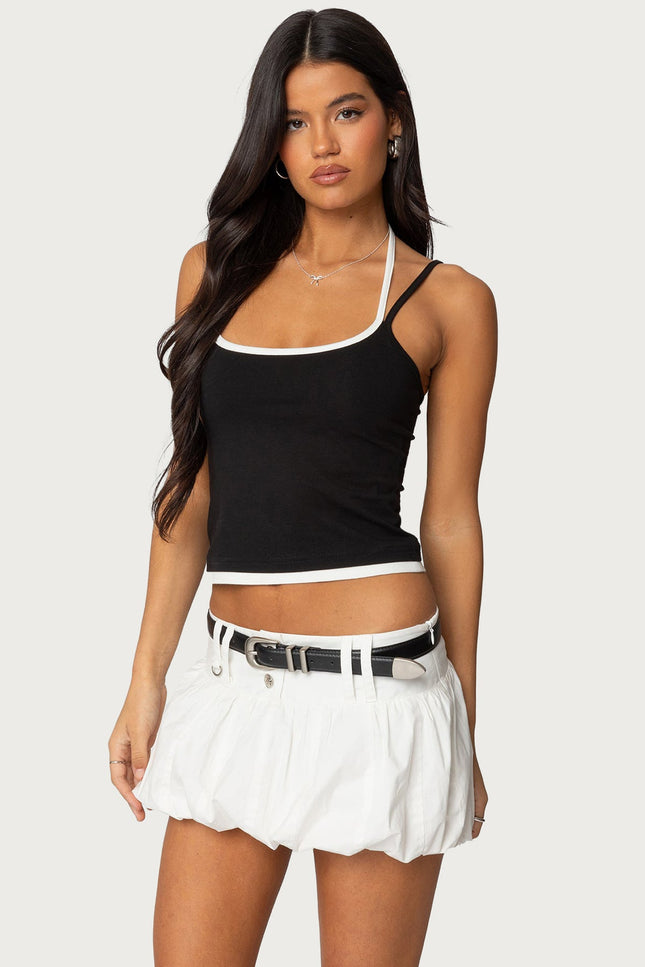 Roya Layered Halter Tank Top - Black And White