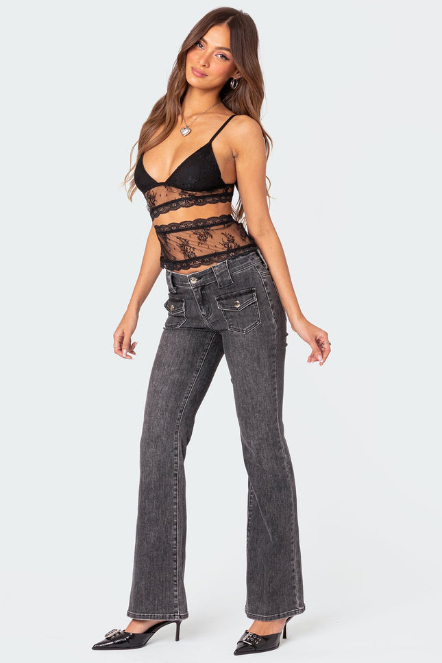 Spice Cut Out Sheer Lace Tank Top - Black