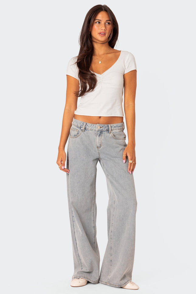 Ava V Neck Ruched Top - White
