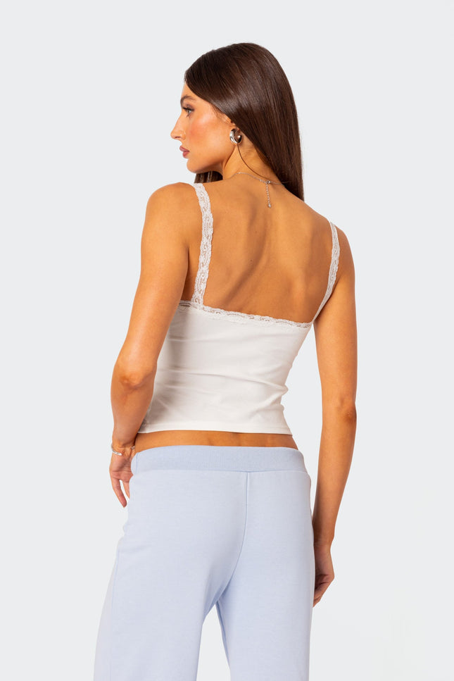 Amilia Lace Trim Tank Top - White