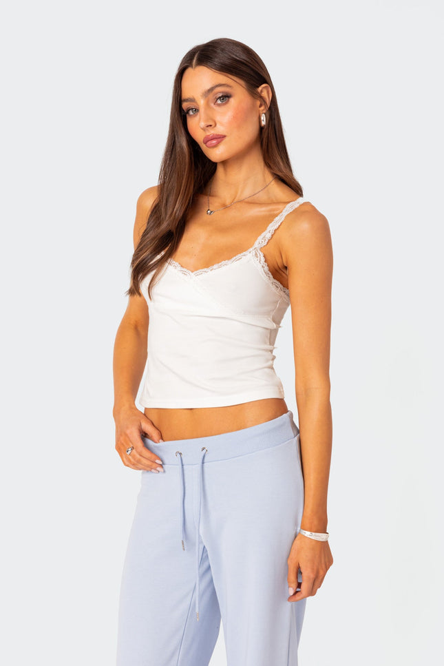 Amilia Lace Trim Tank Top - White