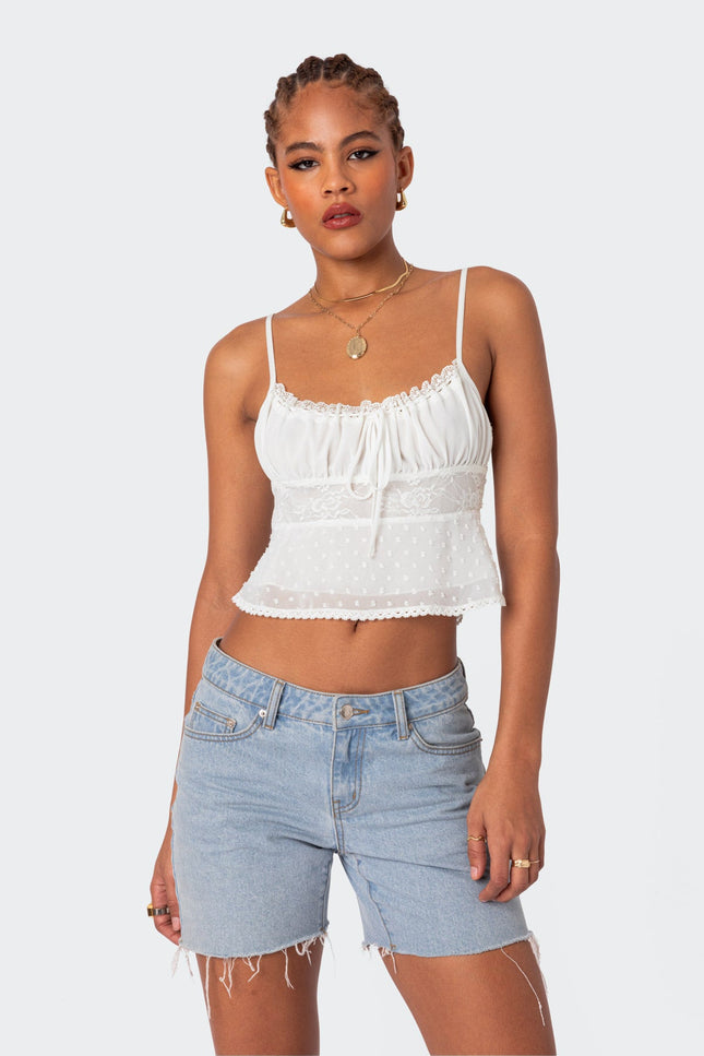 Wendy Tie Back Lacey Top - White