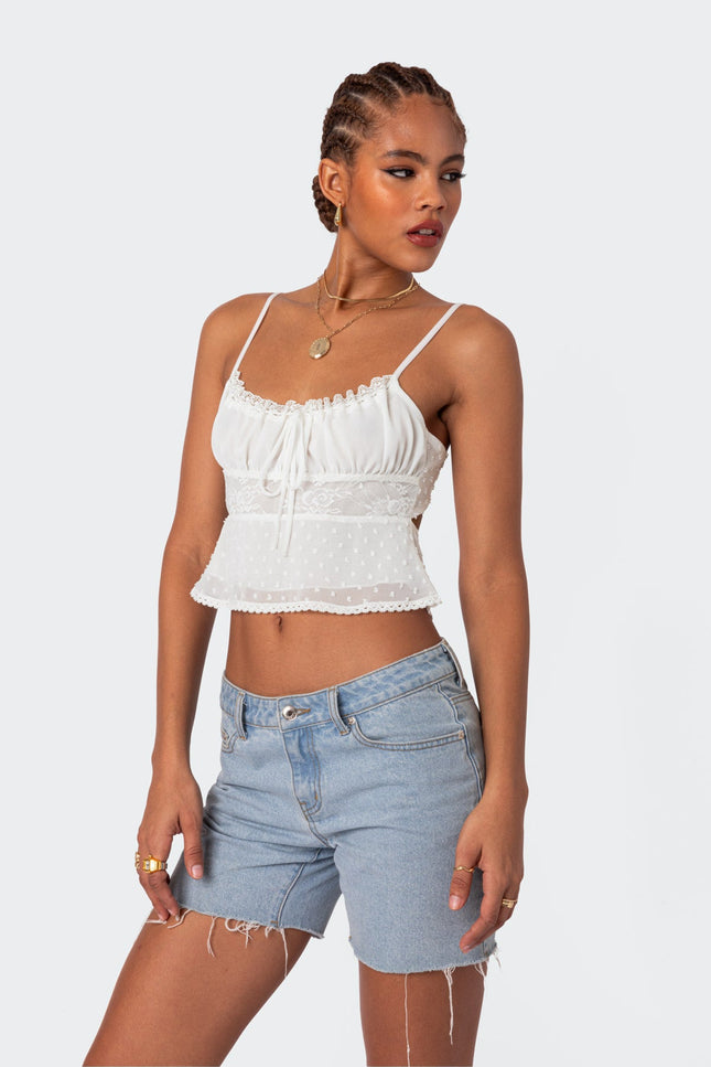 Wendy Tie Back Lacey Top - White