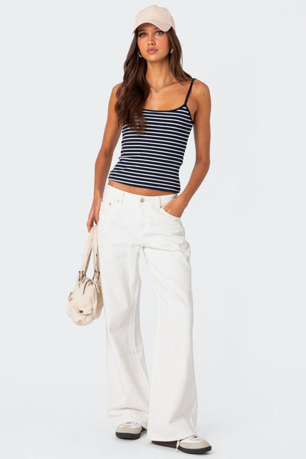 Gretta Striped Ribbed Tank Top - Navy And White
