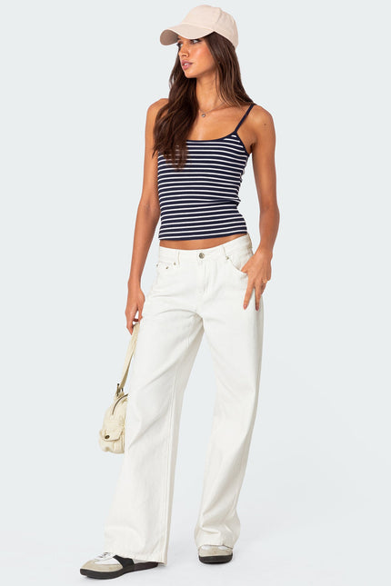 Gretta Striped Ribbed Tank Top - Navy And White