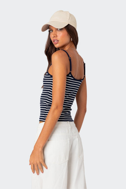 Gretta Striped Ribbed Tank Top - Navy And White